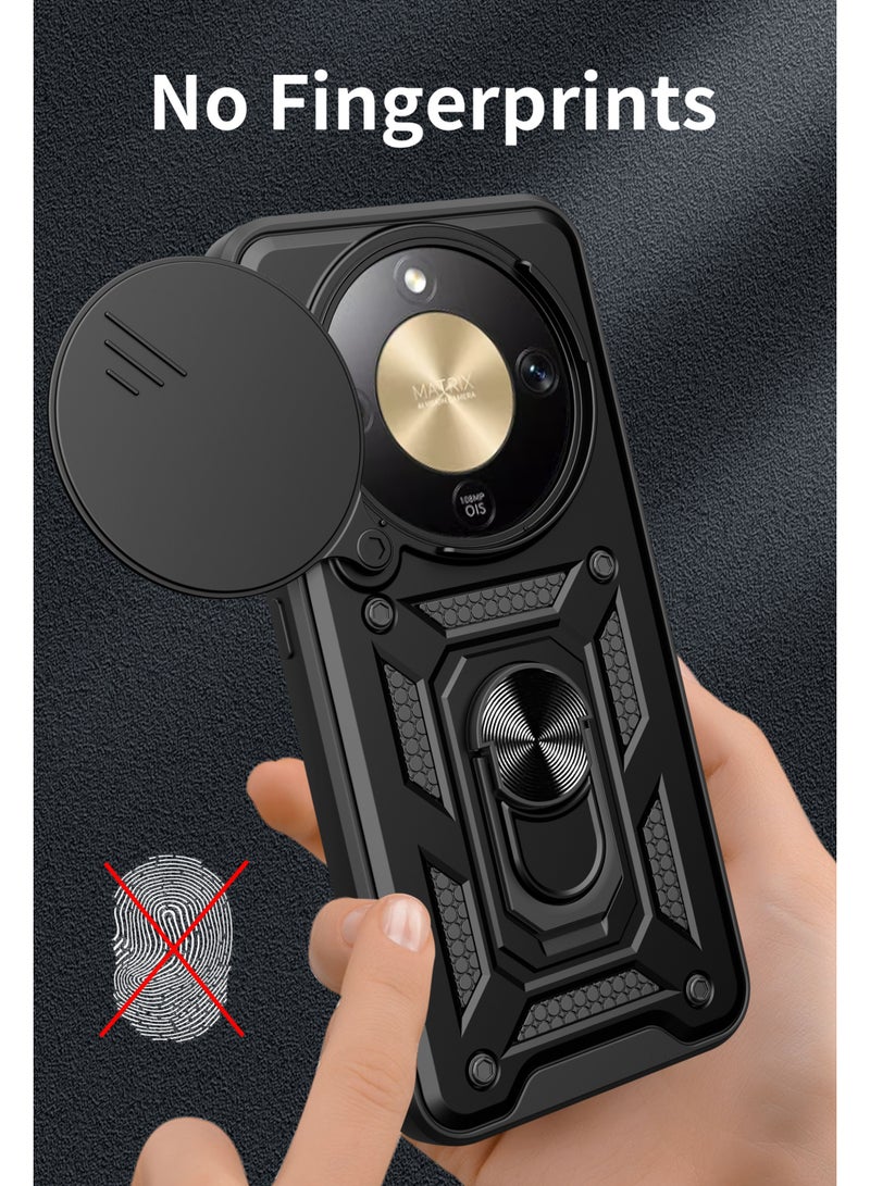 Shunjia Sliding Window Case, Shockproof Rugged Armor with Sliding Camera Cover & 360° Ring Kickstand, Compatible With Honor X9d (Silver) - Image 5