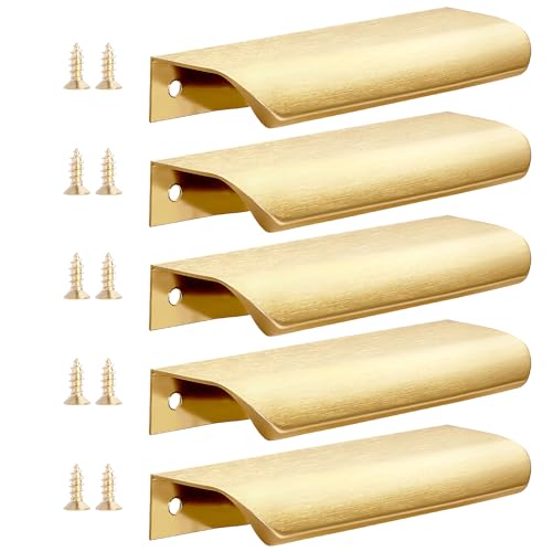 Malimali 5 Pack Gold Edge Finger Pulls for Cabinets 472 Kitchen Cabinet Pulls Handles Drawer Pulls Modern Aluminum Concealed Tab Pulls for Closet Door Brushed Brass - Image 1