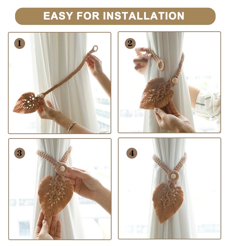 Artilady 2Pack Curtain Tiebacks Handmade Holdbacks - Farmhouse Curtain Tie Back Holder by Hand-Woven Cotton Rope, Bohemian Home Decor Drapery Holdback - Image 4