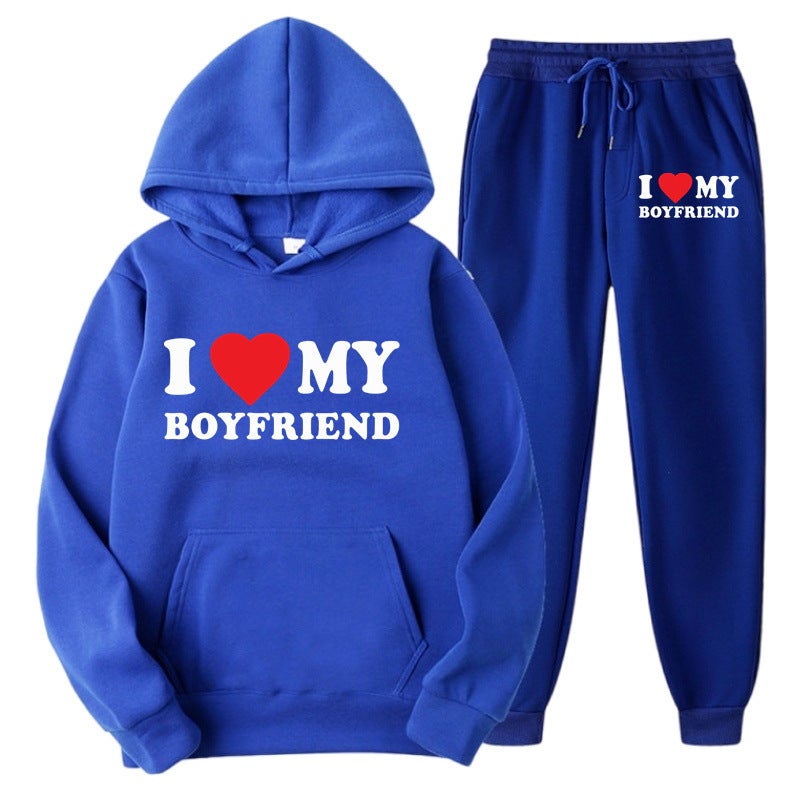 I Love My Boyfriend Love Peripheral Hooded Sweater Men'S And Women'S Casual Loose Sweater Suit - Image 1