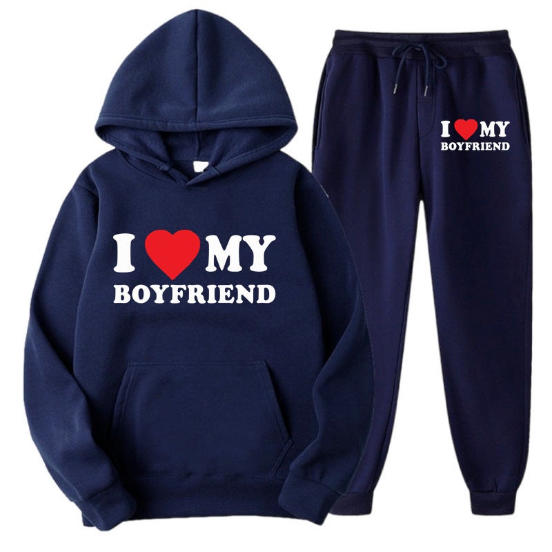 I Love My Boyfriend Love Peripheral Hooded Sweater Men'S And Women'S Casual Loose Sweater Suit - Image 4