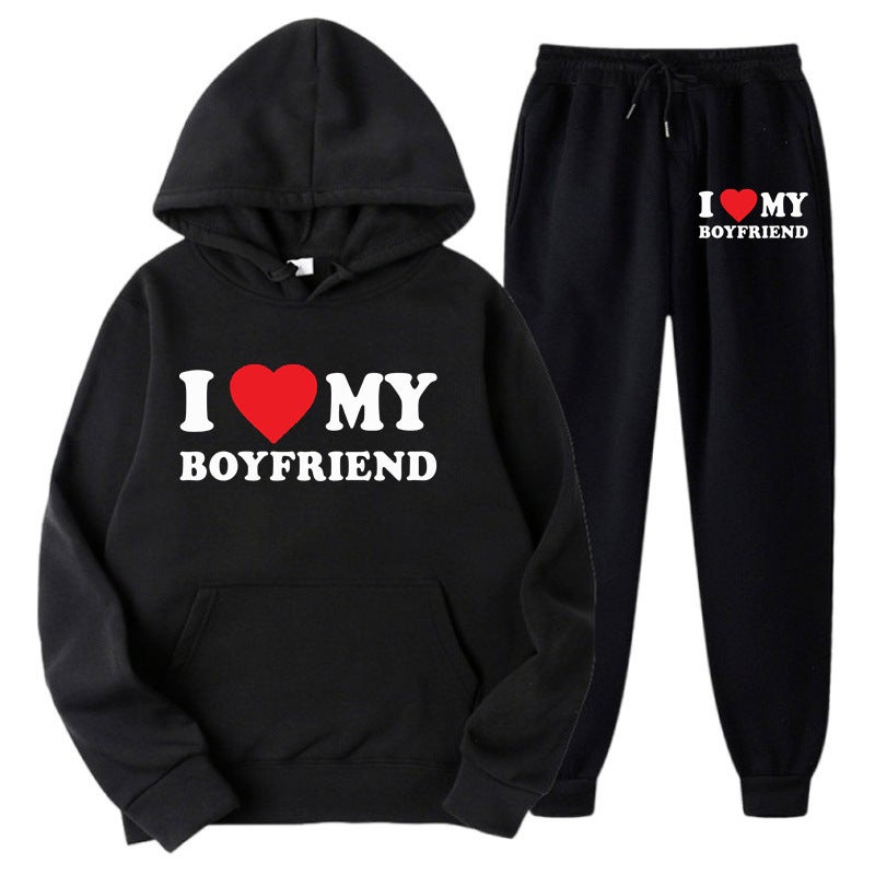 I Love My Boyfriend Love Peripheral Hooded Sweater Men'S And Women'S Casual Loose Sweater Suit - Image 2