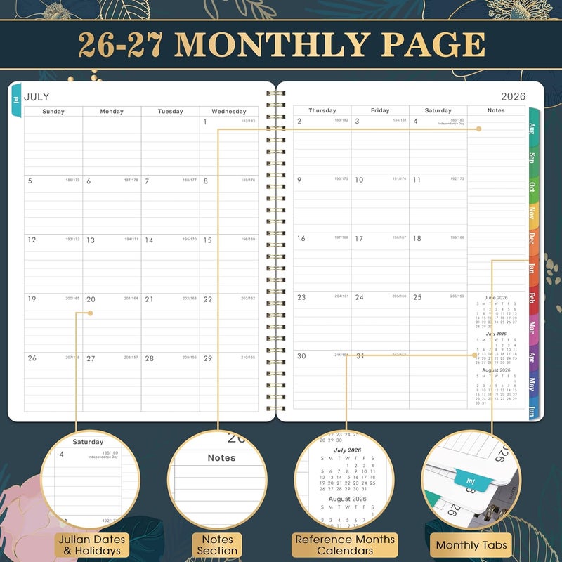 Indeme Planner 2026-2027 - Academic Planner 2026-2027, Weekly and Monthly Planner, July 2026 - June 2027, Calendar Planner, 8'' x 10", Colorful Monthly Tabs, Twin-Wire Binding, Back Pocket, Holiday | Weekly and Monthly Planner - Image 3