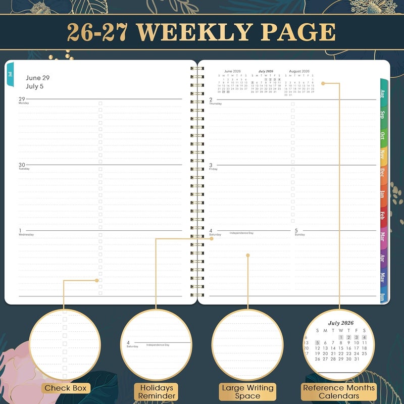 Indeme Planner 2026-2027 - Academic Planner 2026-2027, Weekly and Monthly Planner, July 2026 - June 2027, Calendar Planner, 8'' x 10", Colorful Monthly Tabs, Twin-Wire Binding, Back Pocket, Holiday | Weekly and Monthly Planner - Image 4