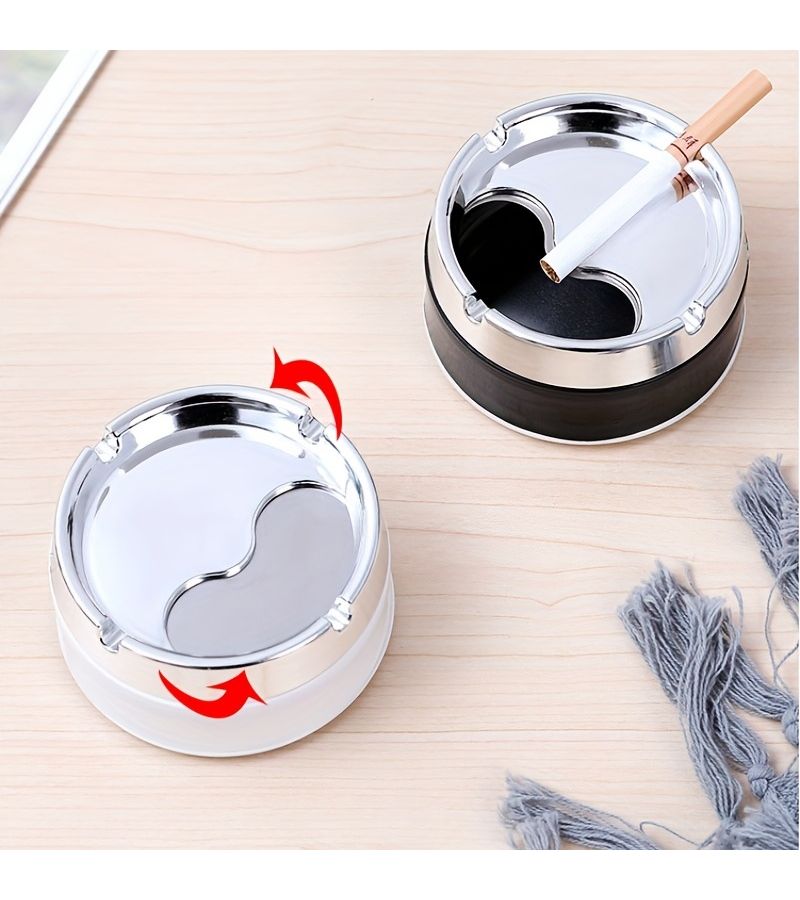 Black Stainless Steel Sealed Windproof Ashtray Rotating Thickening Simple Square Shape For Living Room Household - Image 2