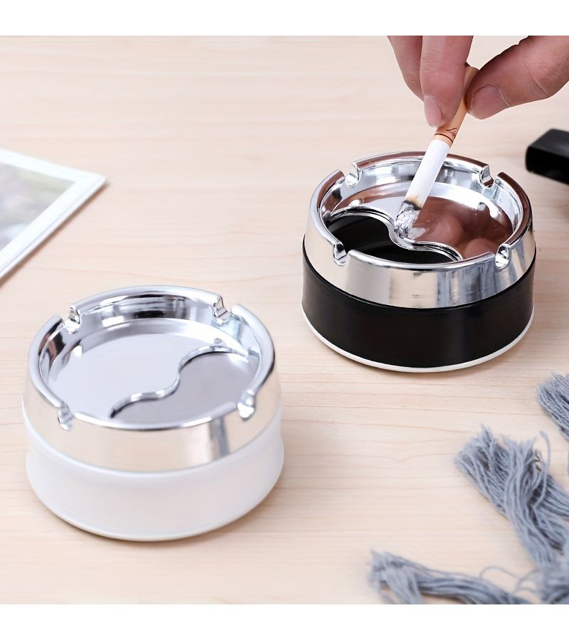 Black Stainless Steel Sealed Windproof Ashtray Rotating Thickening Simple Square Shape For Living Room Household - Image 1