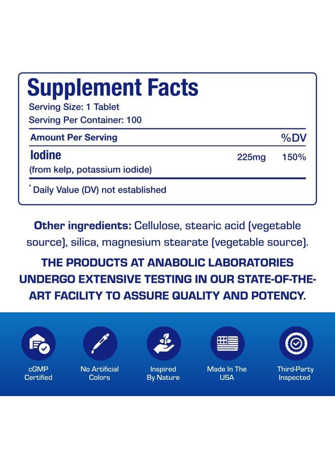 Sea Kelp Iodine Supplement - Clinical Grade Enhanced Iodine Supplement for Women and Men for Energy Metabolism and Thyroid Support - High Absorption Vegetarian Non-GMO Small Tablets (100 Servings)