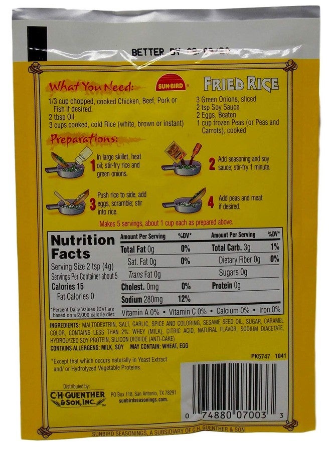 Sun Bird Sun-Bird No MSG Added Asian Seasoning and Soup Mix 5 Flavor Variety Bundle, 1 each: Beef Broccoli, Stir-Fry, Fried Rice, Bourbon Chicken, Egg Drop Soup (.74-1.25 Ounces) - Image 4