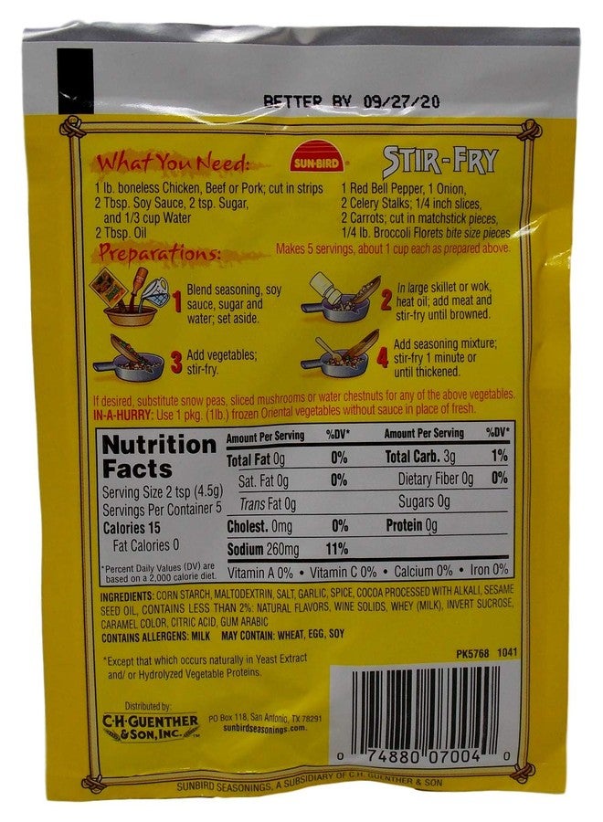 Sun Bird Sun-Bird No MSG Added Asian Seasoning and Soup Mix 5 Flavor Variety Bundle, 1 each: Beef Broccoli, Stir-Fry, Fried Rice, Bourbon Chicken, Egg Drop Soup (.74-1.25 Ounces) - Image 5