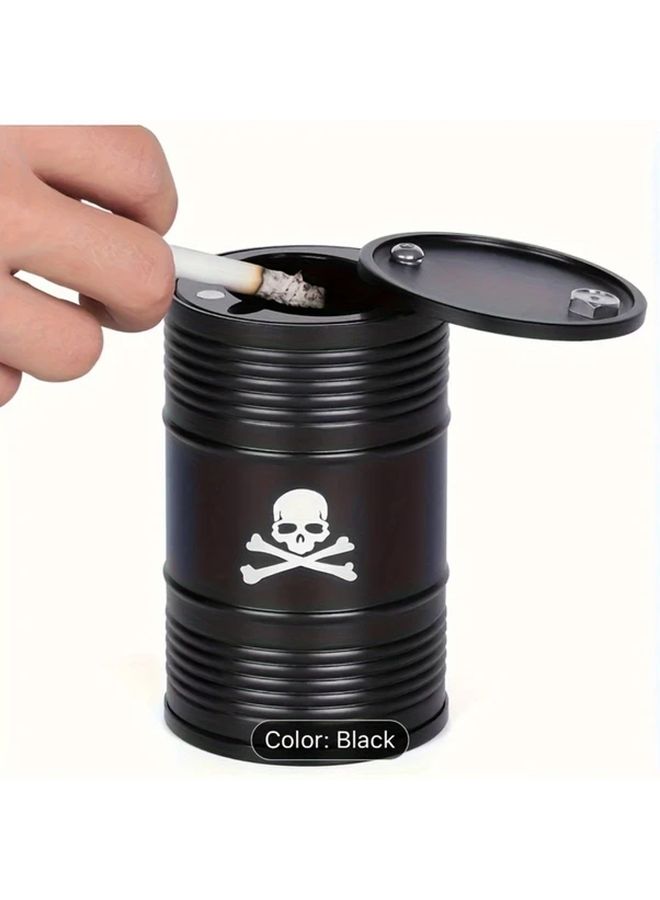 Black Flip Top Car Ashtray Skull Pattern Portable Mini Ashtray With Lid - Image 4
