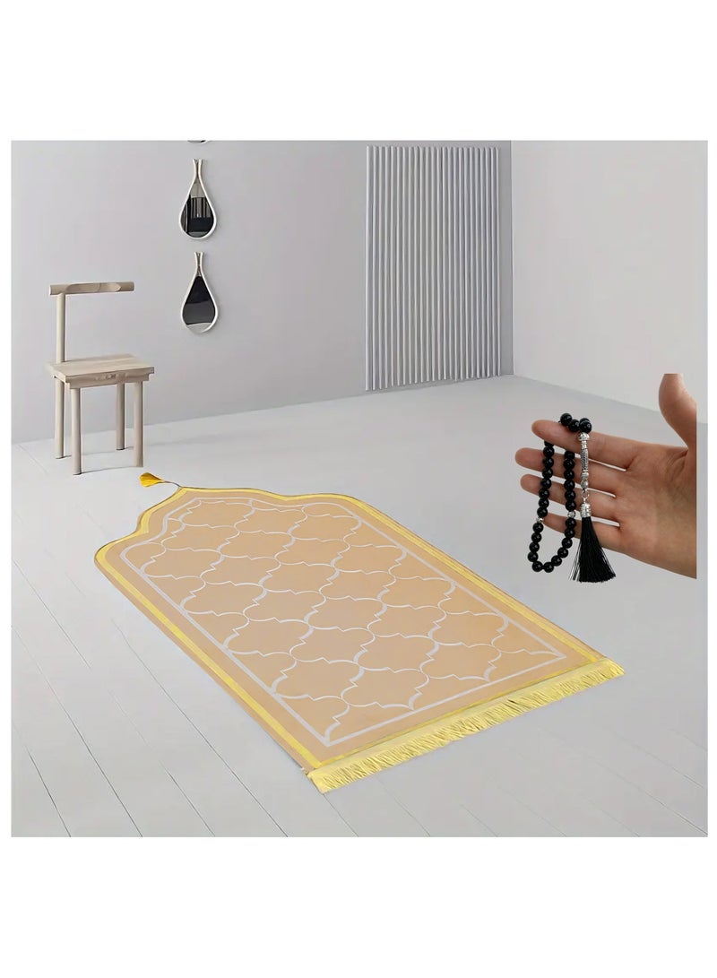 Fabienne Foam Filled Prayer Mat with Prayer Beads Soft, Anti-Skid, Portable and Light-Weight Prayer Rug for Men Women Eid Gift Ramadan 70x110cm Beige  - Image 2