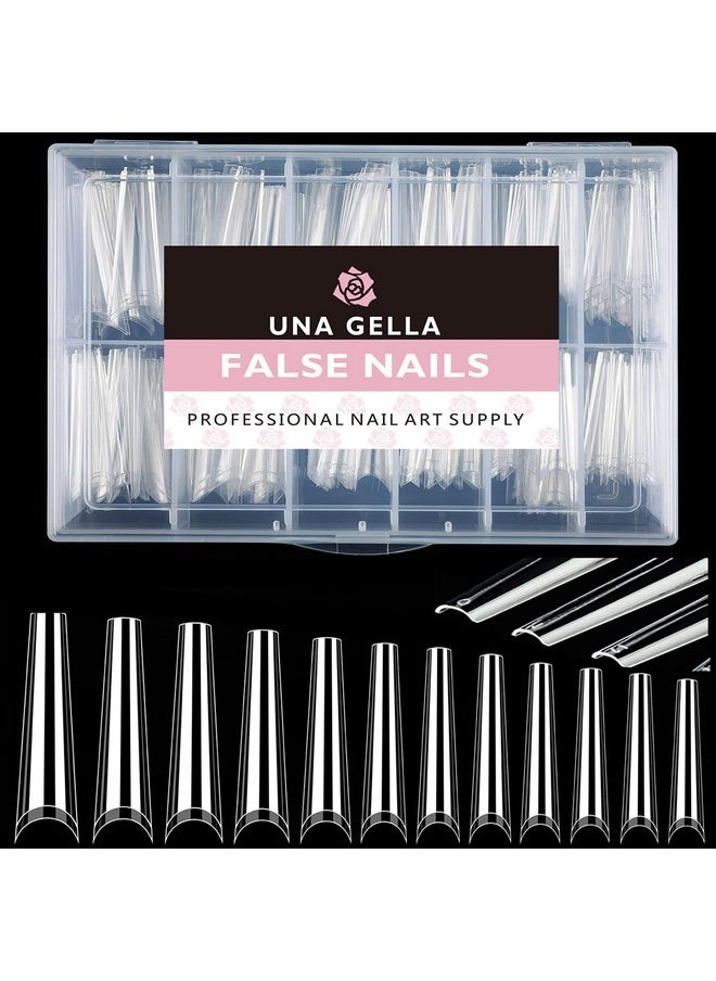 UNA GELLA Fake False Coffin Nails Tips No C Curve 216Pcs Extra Long Acrylic Nail Tips For Nail Art / Extension Home Diy Salon 12 Sizes Gelly Tips Clear Xxl  - Image 1