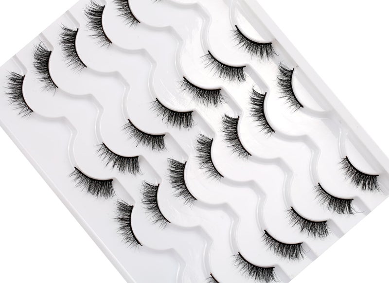 Pooplunch Fluffy Half False Eyelashes Wispy Cat Eye Look Natural Short Accent Lashes Faux Mink Fake Eyelashes 14 Pairs Pack, Black - Image 3