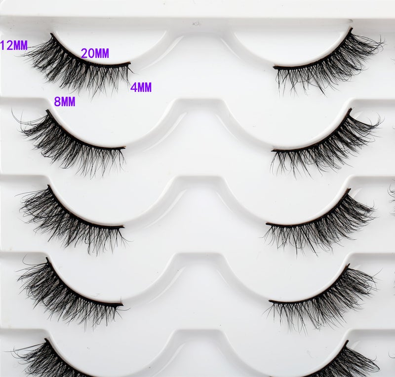 Pooplunch Fluffy Half False Eyelashes Wispy Cat Eye Look Natural Short Accent Lashes Faux Mink Fake Eyelashes 14 Pairs Pack, Black - Image 2