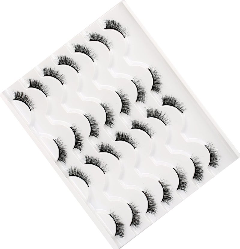 Pooplunch Fluffy Half False Eyelashes Wispy Cat Eye Look Natural Short Accent Lashes Faux Mink Fake Eyelashes 14 Pairs Pack, Black - Image 5