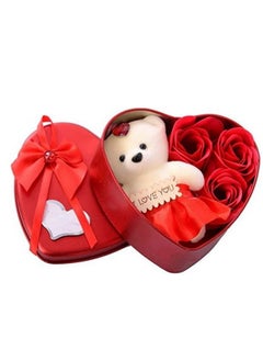 RATSAW Teddy and Rosses Heart Shaped Valentine Gift Box  Artificial Flower Gift Box Red 3 Piece Gift for Girlfriend Wife Lovers Romantic Gift for Valentine Day  - Image 1