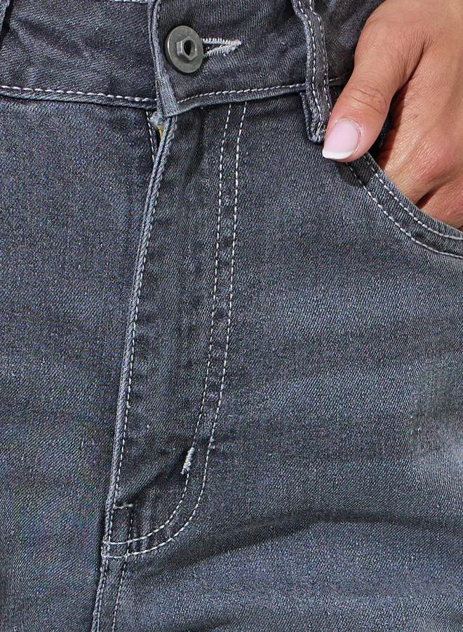 Styli  Grey Faded Stretch Flared Jeans for Women | Best Price UAE