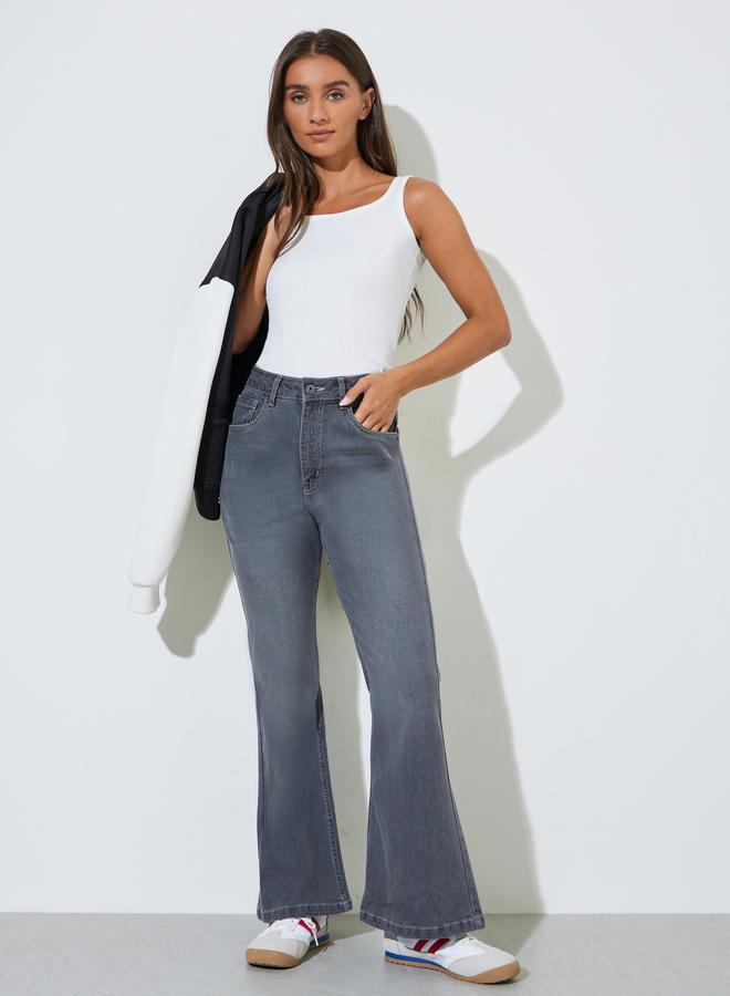 Styli Grey Faded Stretch Flared Jeans - Image 2