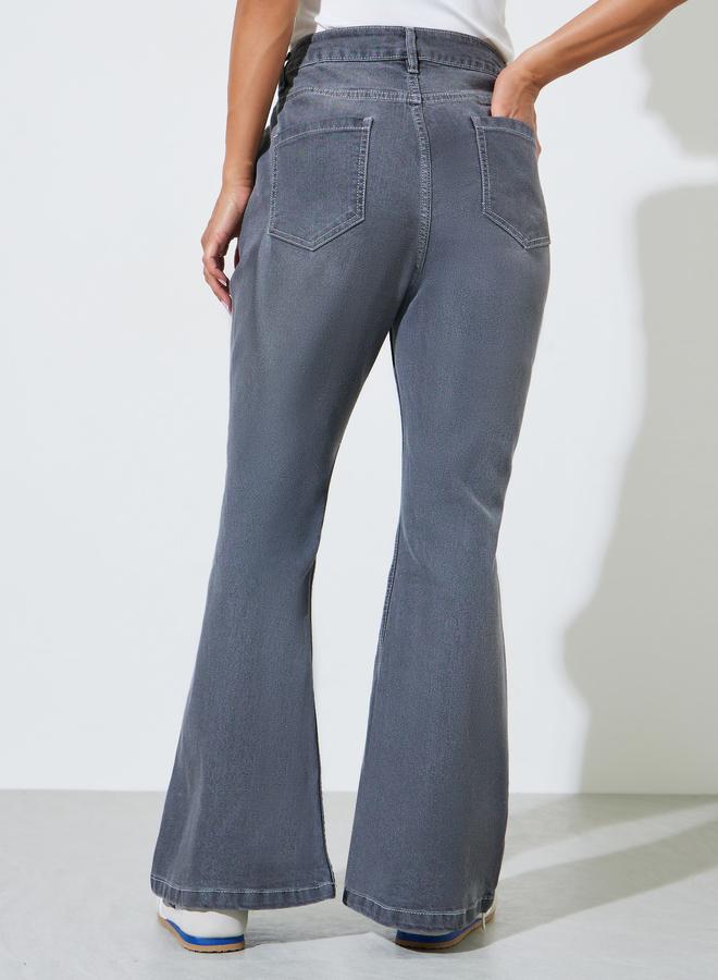 Styli Grey Faded Stretch Flared Jeans - Image 4