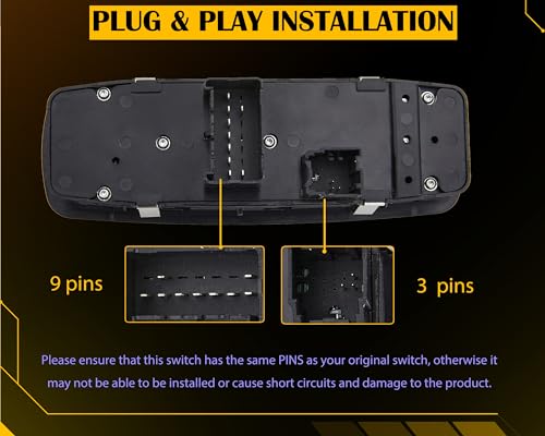 ZAPOSTS ZAPSOTS Master Power Window Switch for 2012-2015 Chrysler Town & Country,12-15 Dodge Grand Caravan,13-15 Dodge Ram 1500 2500 Front Left Driver Side Control switches.68110867AB(Green Light).3+9 PINS - Image 4