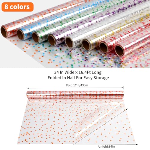 CMFYHM 8 Rolls clear Cellophane Wrap Roll 34 in x 164 ft x 8 Colors Gift Baskets Wrap RollExtra Wide Transparent Polka Dots Cellophane Wrapping for Gift BasketsFlowers Candies DIY CraftBaby Shower EasterHalloweenChristmas - Image 5