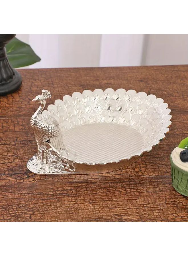 Golden Peacock Themed Decorative Metal Tray For Parties Vintage Design Multipurpose Storage And Display Platter With Ornate Details - Image 4