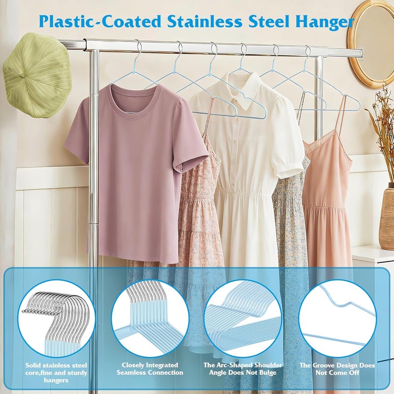 RA RUNNING ALIEN 150 Pack Wire Hangers,Plastic-Coated Stainless Steel Clothes Hanger,Non-Slip,Space-Saving,Stainless Steel Hanger 0.12-Inch Thick, 15.7-Inch Long,Metal Hangers for Coat, Shirt, Dress, Pants, Tie - Image 4