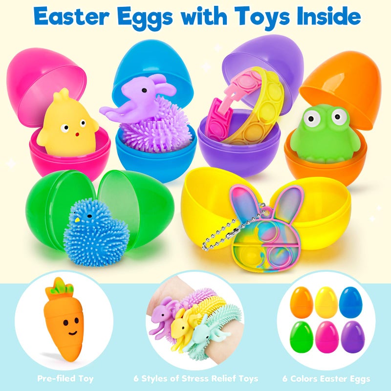 Duchong 36 Packs Prefilled Easter Eggs with Toys, Plastic Easter Eggs with Toys Inside, Easter Basket Stuffers, Surprise Eggs for Easter Hunt, Easter Classroom Prize Supplies - Image 2
