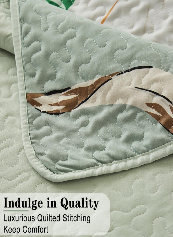 Yogeneg Queen Quilt Bedding Set,White Botanical Pattern Sage Green Full/Queen Quilt Set,3 Piece Lightweight Soft Summer Bedspread Coverlet with 2 PIillow Shams,All Season(Sage Green,90"x96") - Image 5