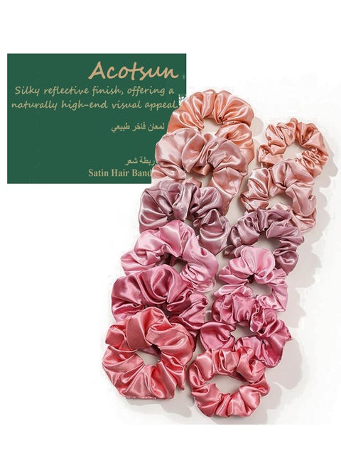 Satin Hair Bands 12PK for Women Girls,Soft Than Silk for Hair,Big Pony Tail Holders and Hair Ties for Girls, Fashion Ties and Bands for Thin Thick Curly Hair,Never Damage Hair,Hair Accessories