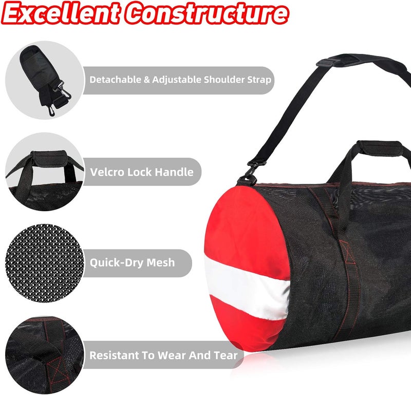 Seafard Mesh Dive Duffel Bag, Extra Large Sport Beach Bags with Adjustable Shoulder Strap, Totes and Zipper for Gym Gear, Sports Balls, Scuba Gear, Snorkeling, Diving, Rafting, and Water Sports Black - Image 3