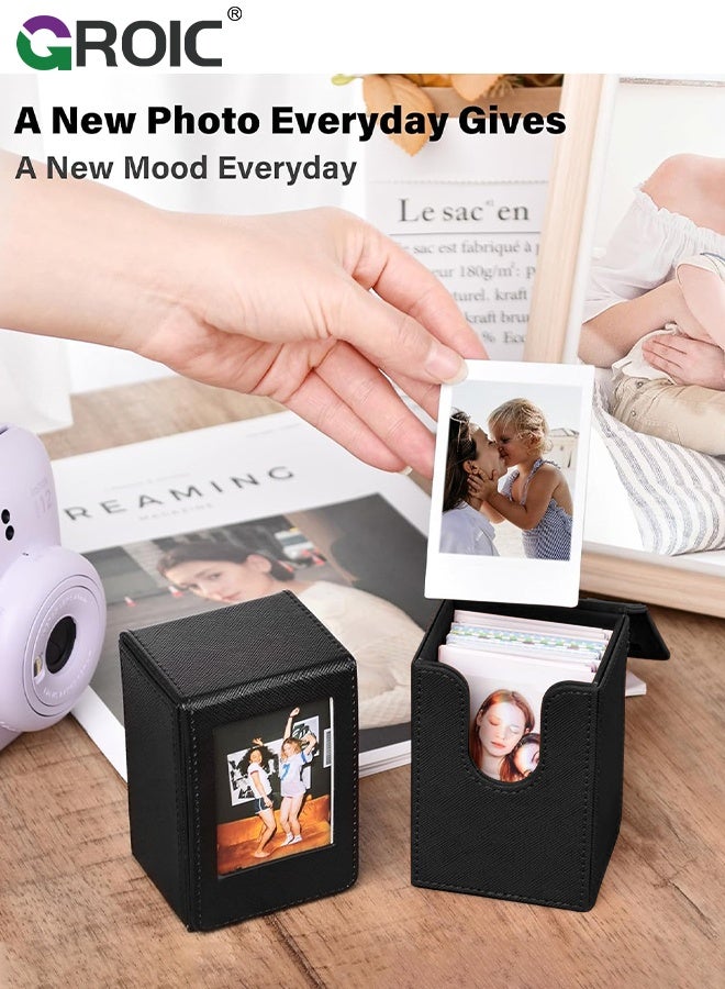 GROIC Photo Storage Box,Picture Holder Case for Fujifilm Instax Link Square SQ,3-Inch Black Faux Leather Photo and Card Storage Box,Large-Capacity Polaroid Holder,2x3 Inch Film Case - Image 5