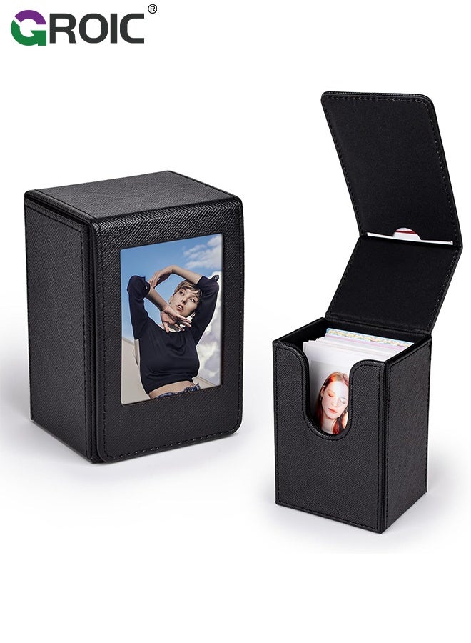 GROIC Photo Storage Box,Picture Holder Case for Fujifilm Instax Link Square SQ,3-Inch Black Faux Leather Photo and Card Storage Box,Large-Capacity Polaroid Holder,2x3 Inch Film Case - Image 1