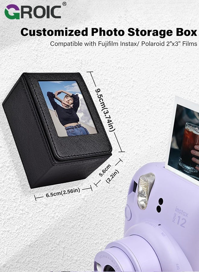 GROIC Photo Storage Box,Picture Holder Case for Fujifilm Instax Link Square SQ,3-Inch Black Faux Leather Photo and Card Storage Box,Large-Capacity Polaroid Holder,2x3 Inch Film Case - Image 3