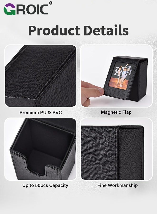 GROIC Photo Storage Box,Picture Holder Case for Fujifilm Instax Link Square SQ,3-Inch Black Faux Leather Photo and Card Storage Box,Large-Capacity Polaroid Holder,2x3 Inch Film Case - Image 2