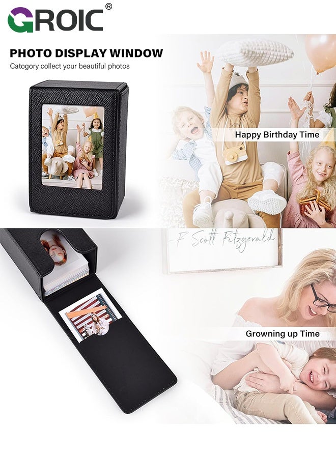GROIC Photo Storage Box,Picture Holder Case for Fujifilm Instax Link Square SQ,3-Inch Black Faux Leather Photo and Card Storage Box,Large-Capacity Polaroid Holder,2x3 Inch Film Case - Image 4