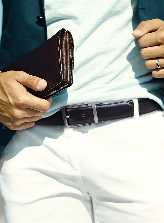 STEVE MADDEN حزام جلدي رجالي كاجوال للاستخدام اليومي، أسود/بني (ناعم)، 34  - Image 4
