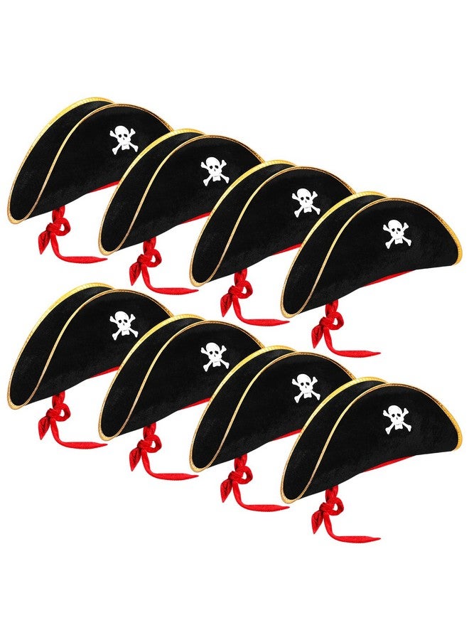 Hsei 8 Pcs Halloween Pirate Hat Pirate Costume Party Hats Skull Print Pirate Captain Hat Bulk For Halloween Party Masquerade Costume Cosplay Accessories - Image 1