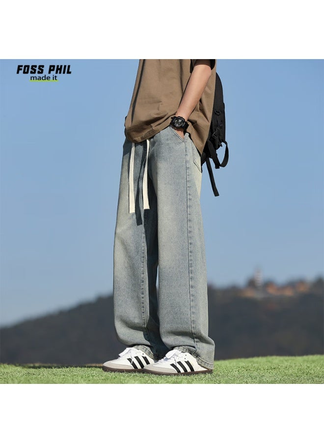 Foss Phil Men's Jeans, Summer Thin Style, Loose-fitting, Draping, High Street Feel, Wide-leg Straight Casual Pants, 508 Nostalgic Blue, 2XL - Image 2