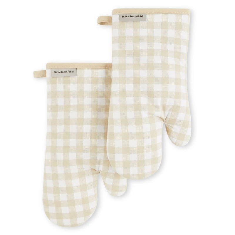 KitchenAid Gingham Oven Mitt 2Pack Set Milkshake 7x13