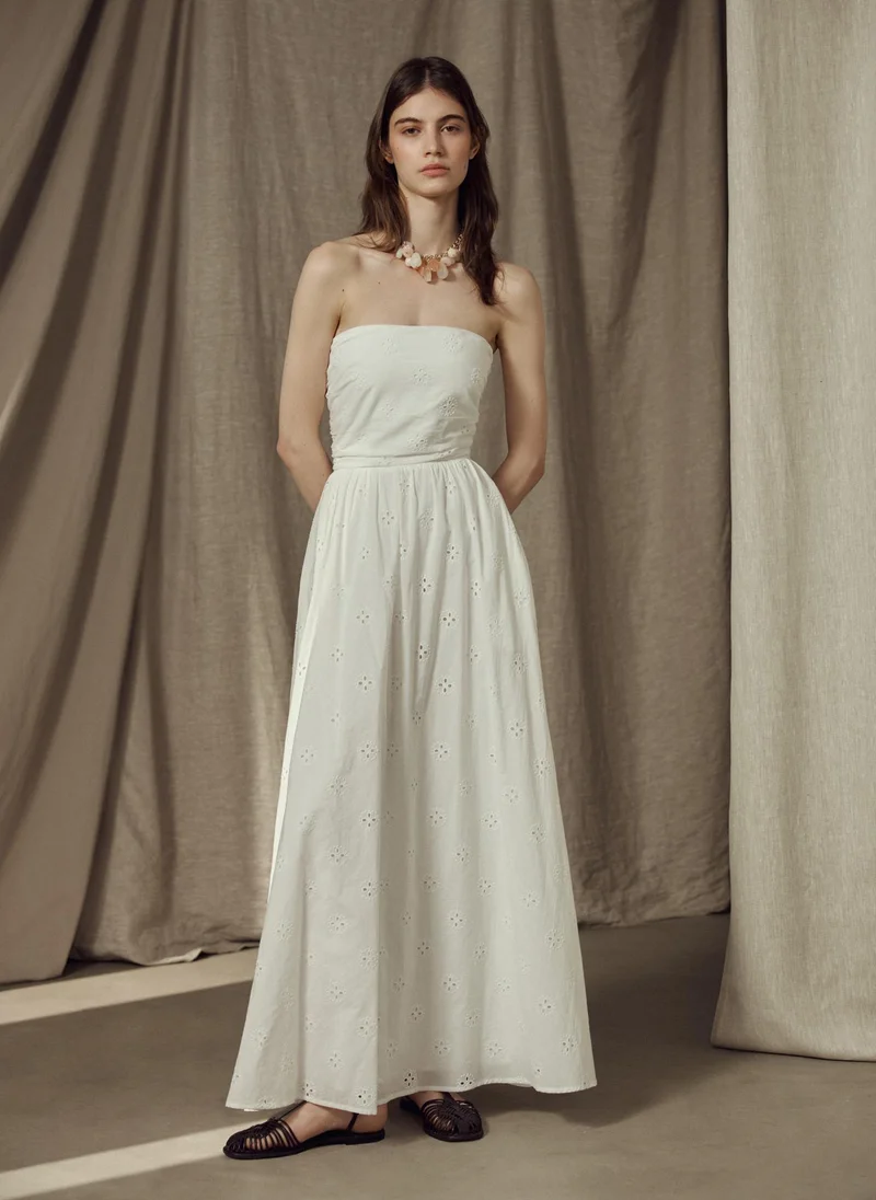 Open shoulder maxi cotton dress