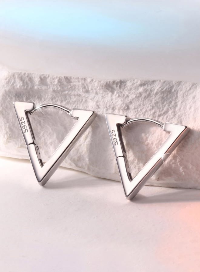 Milacolato 925 Sterling Silver Small Hoop Earrings for Women 18K White Gold Plated Geometric Huggie Hoop Earrings Hypoallergenic Triangle Hoop Earrings for Women - Image 4