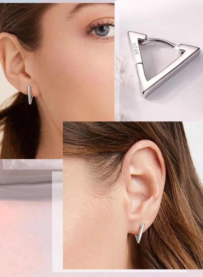 Milacolato 925 Sterling Silver Small Hoop Earrings for Women 18K White Gold Plated Geometric Huggie Hoop Earrings Hypoallergenic Triangle Hoop Earrings for Women - Image 3
