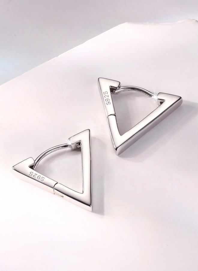 Milacolato 925 Sterling Silver Small Hoop Earrings for Women 18K White Gold Plated Geometric Huggie Hoop Earrings Hypoallergenic Triangle Hoop Earrings for Women - Image 5