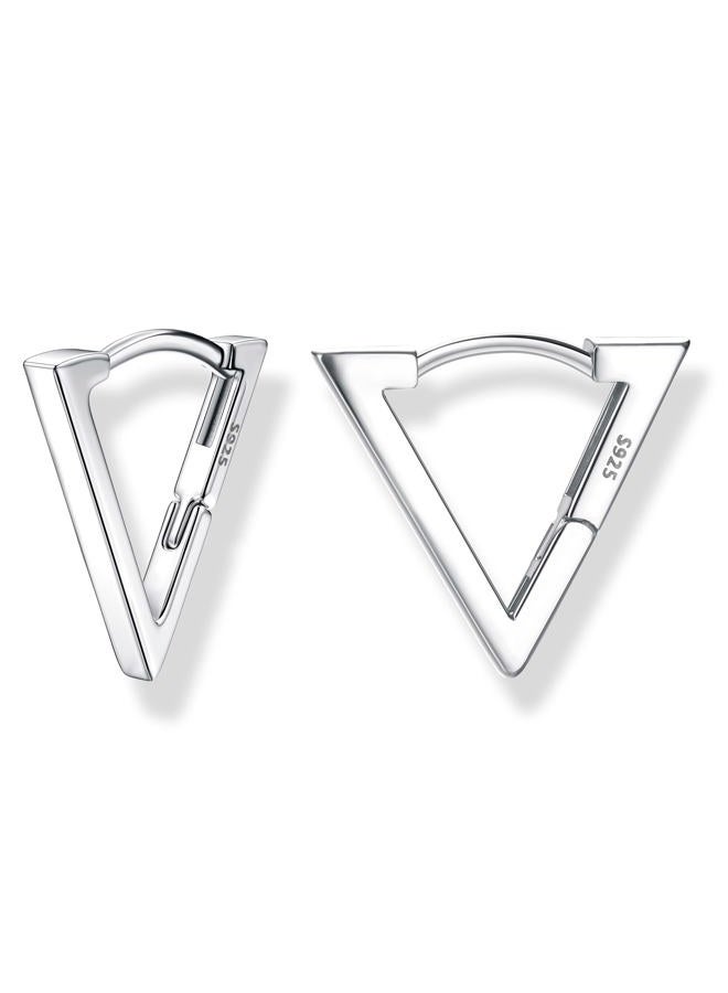 Milacolato 925 Sterling Silver Small Hoop Earrings for Women 18K White Gold Plated Geometric Huggie Hoop Earrings Hypoallergenic Triangle Hoop Earrings for Women - Image 1