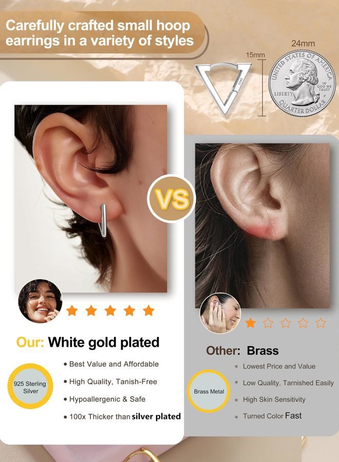 Milacolato 925 Sterling Silver Small Hoop Earrings for Women 18K White Gold Plated Geometric Huggie Hoop Earrings Hypoallergenic Triangle Hoop Earrings for Women - Image 2