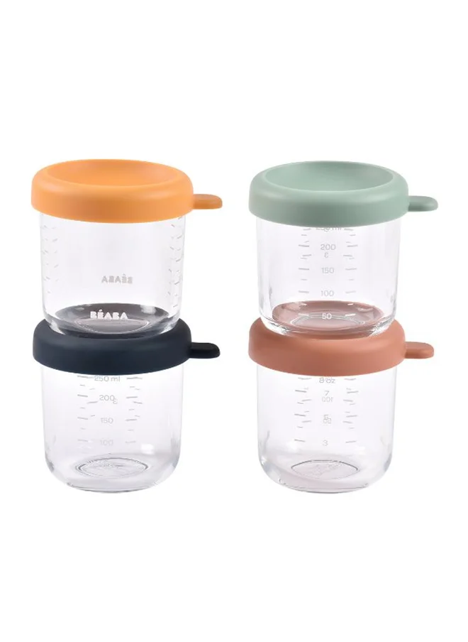 BEABA Set Of 4 Glass Baby Food Storage Jars, Sunrise, 250 ML