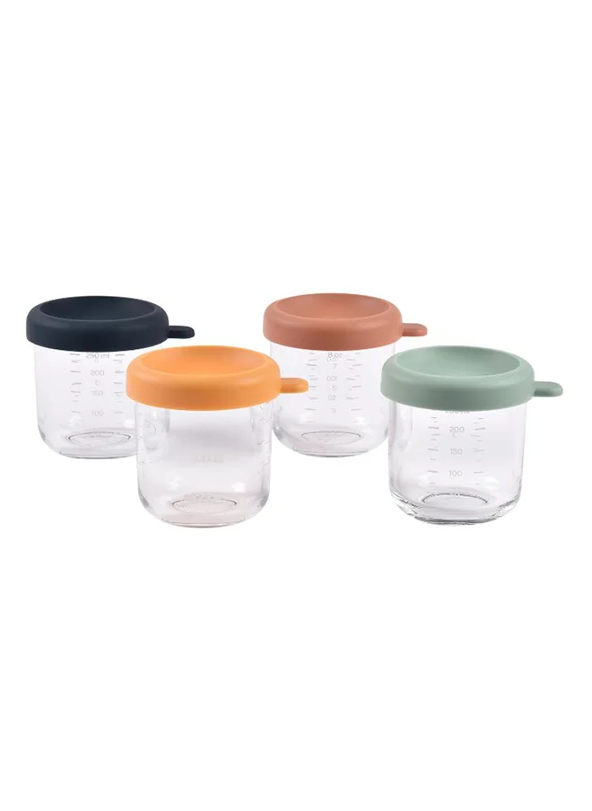 BEABA Set Of 4 Glass Baby Food Storage Jars, Sunrise, 250 ML