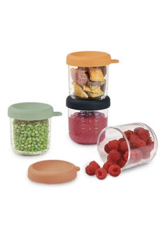 BEABA Set Of 4 Glass Baby Food Storage Jars, Sunrise, 250 ML  - Image 3