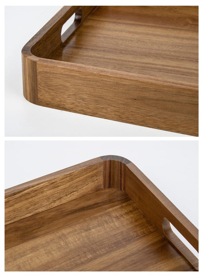 HILLSPRING Acacia Wood Serving Tray with Handles,17 Inch Rectangular Farmhouse Rustic Ottoman & Coffee Table Tray for Living Room, Breakfast in Bed, Charcuterie, Brown - Image 4